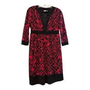 Women’s London Times Elegant Red and Black Patterned Dress in size 6P
